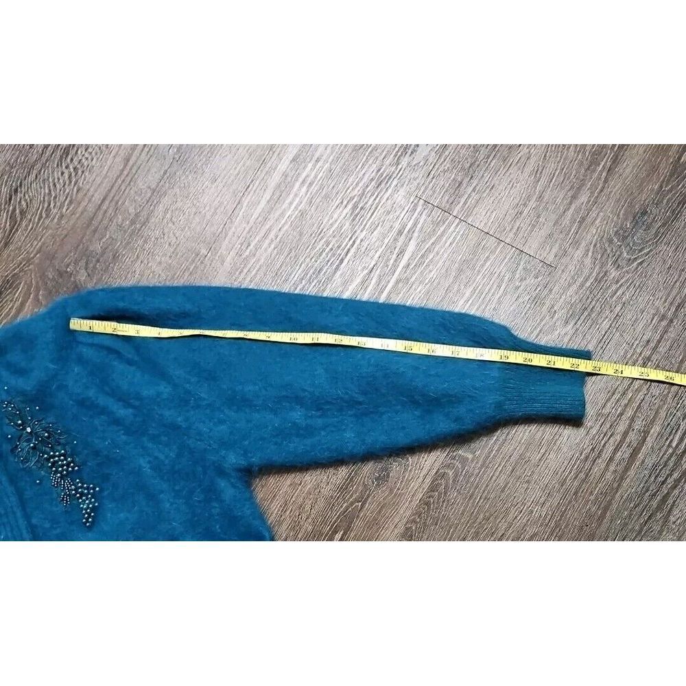 Jamie Teal Blue Angora Open-Front‎ Long-sleeve Cardigan/Sweater Medium - Picture 7 of 16